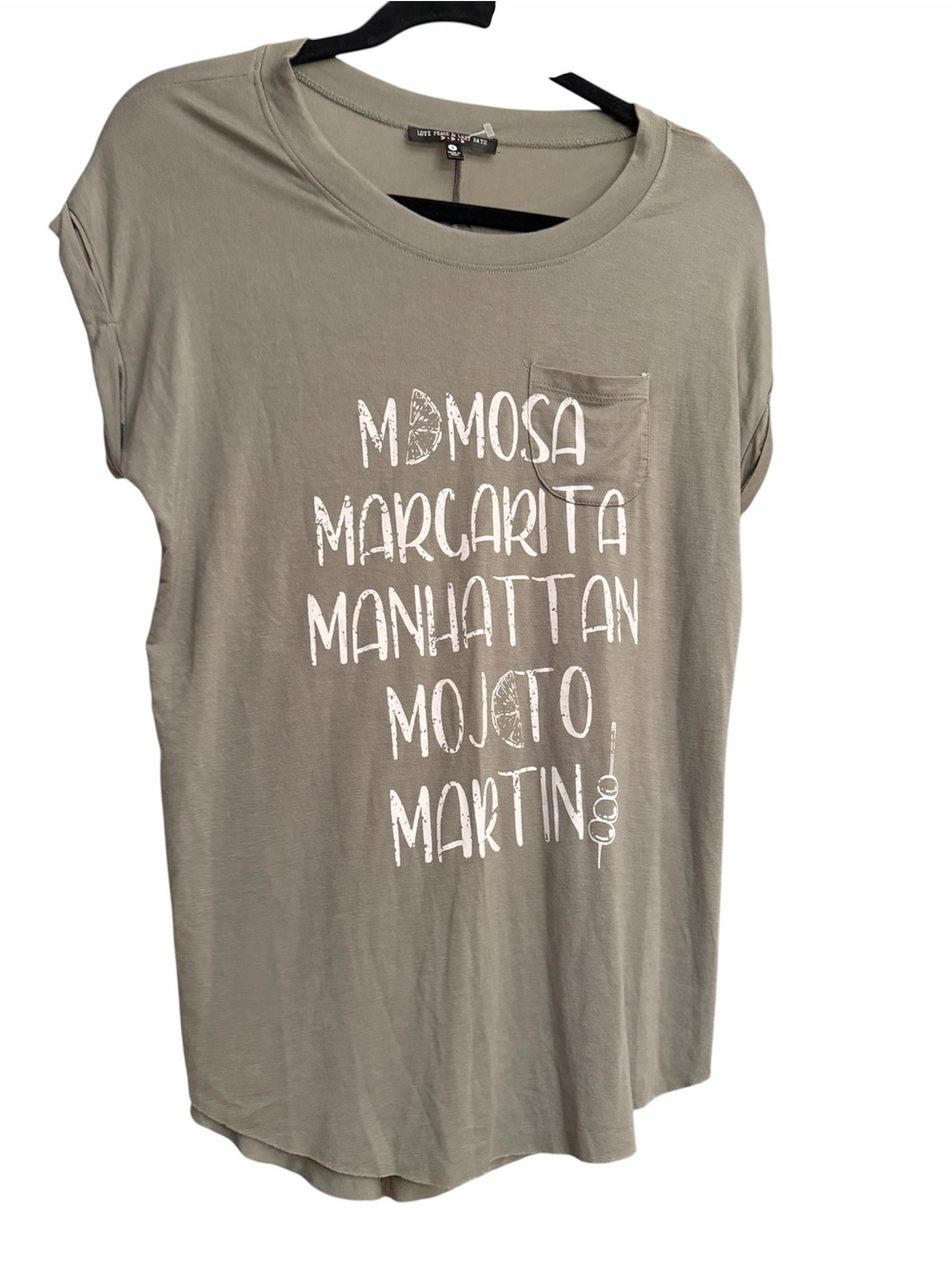 Graphic Cocktail Tee with Pocket - Olive Green